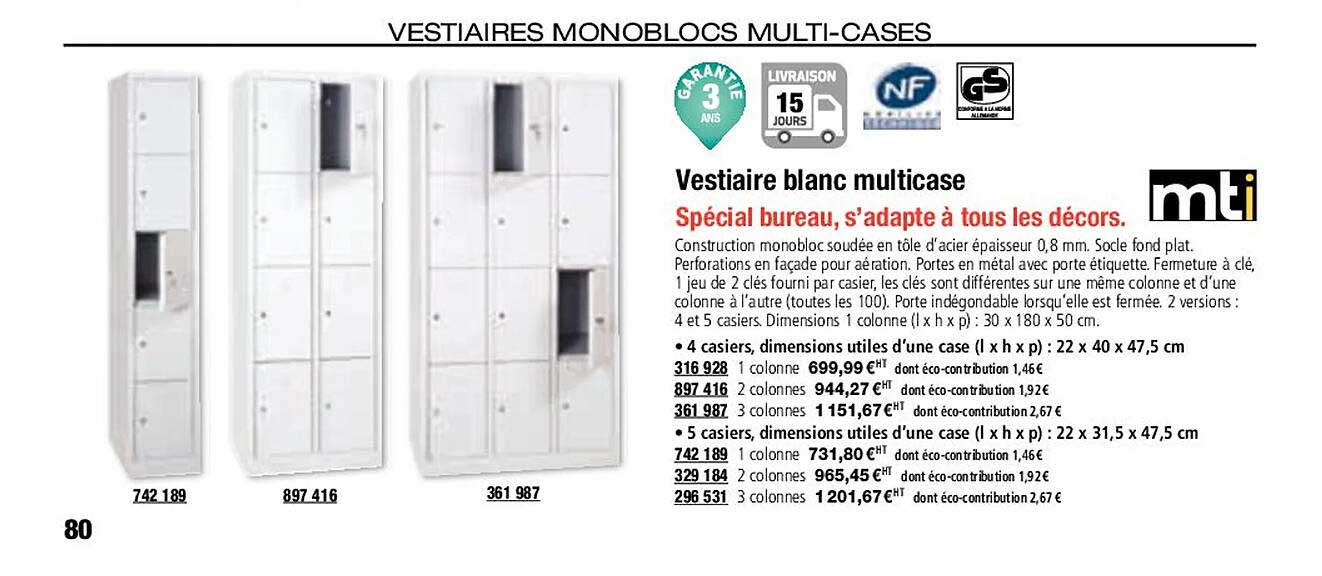 vestiaire blanc multicase mti