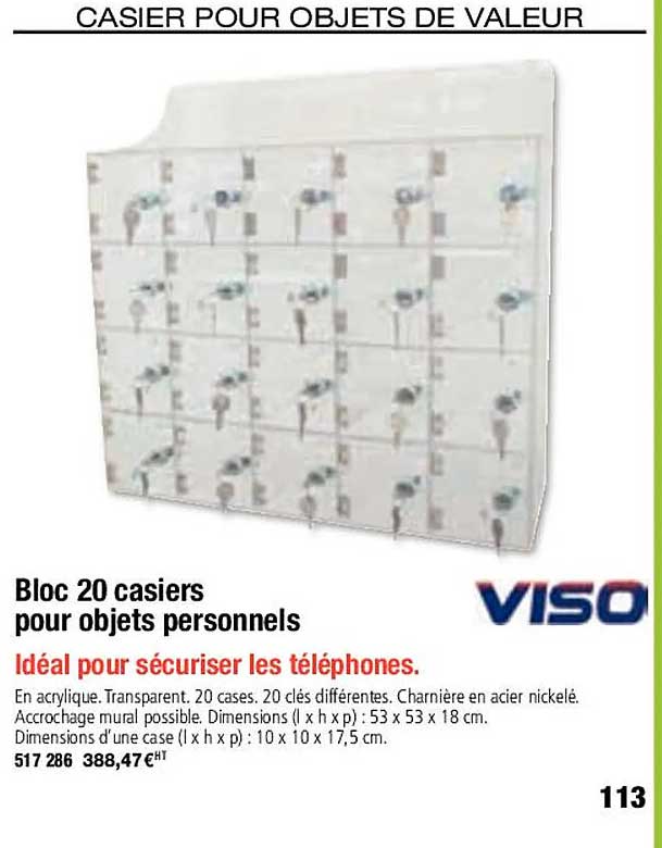 viso bloc 20 casiers pour objets personnels