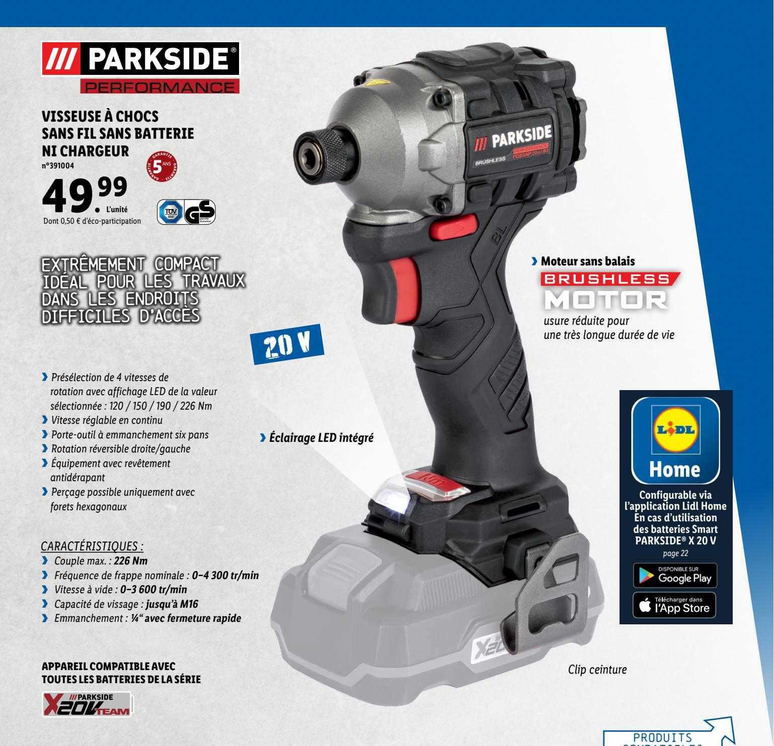 visseuse à chocs sans fil sans batterie ni chargeur parkside