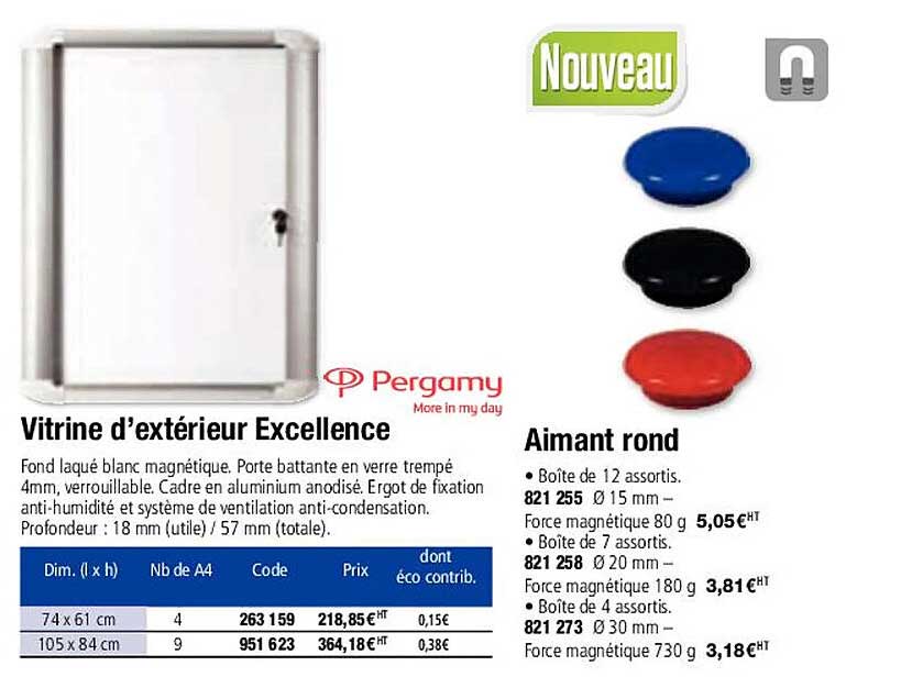 vitrine d'extérieur excellence pergamy ou aimant rond