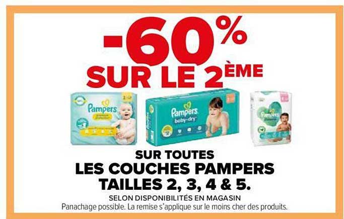 -60% sur le 2ème sur toutes les couches pampers