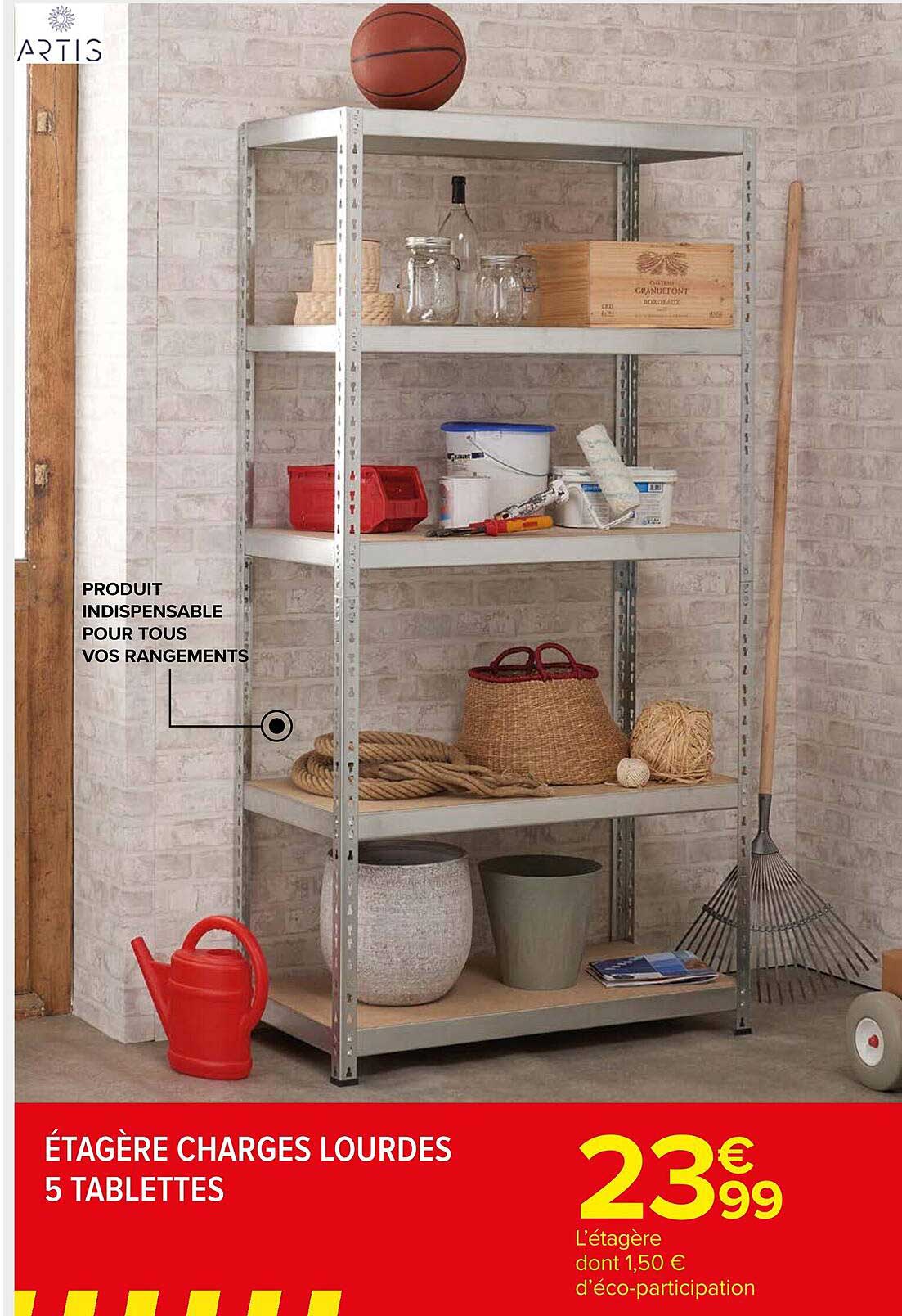 étagère charges lourdes 5 tablettes artis