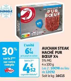Auchan Steak Haché Pur Bœuf X4