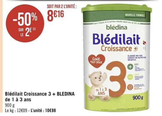 blédilait croissance 3 + bledina de 1 à 3 ans