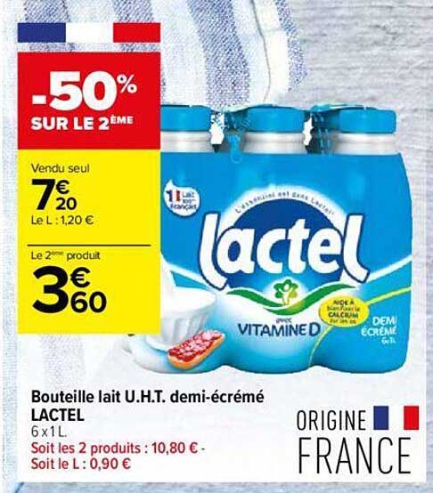 bouteille lait UHT demi-écrémé lactel