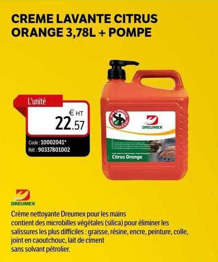 crème lavante citrus orange 3.78l + pompe dreumex