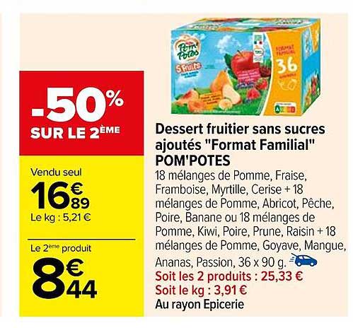 dessert fruitier sans sucres ajoutés "format familial" pom'potes