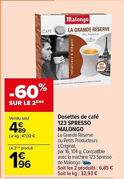 Dosettes De Café 123 Spresso Malongo