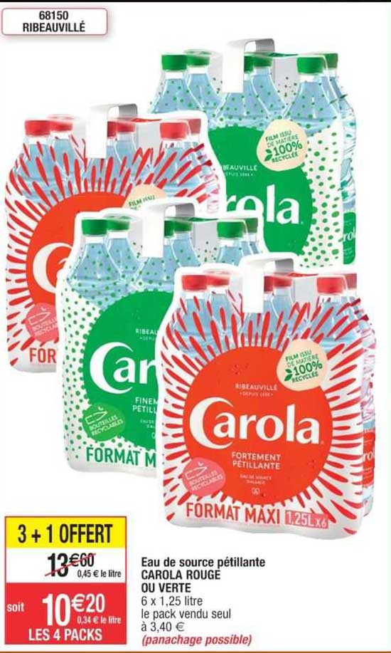 Eau De Source Pétillante Carola Rouge Ou Verte