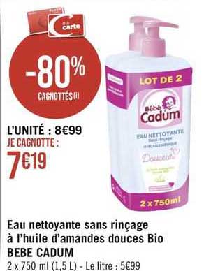 eau nettoyantes sans rinçage à l'huile d'amandes douces bio bébé cadum