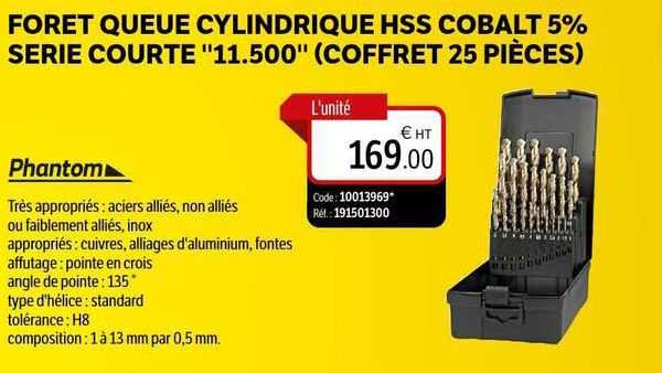 foret queue cylindrique hss cobalt 5% serie courte "11.500" (coffret 25 pièces)