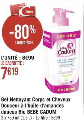 gel nettoyant corps et cheveux douceur à l'huile d'amandes douces bio bébé cadum