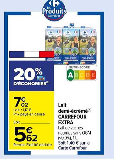 lait demi-écrémé carrefour extra