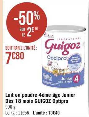 lait en poudre 4ème âge junior dès 18 mois guigoz optipro