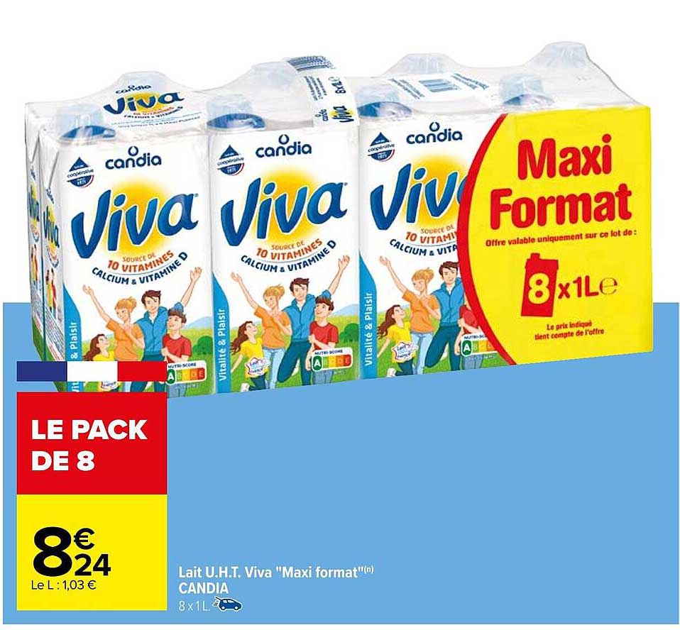 lait u.h.t. viva "maxi format" candia