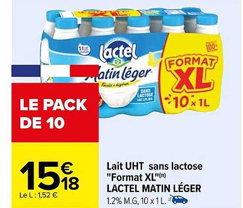 lait uht sans lactose "format xl" lactel matin léger