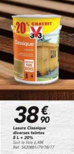 lasure classique diverses teintes 5 l + 20%