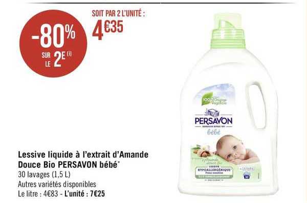 lessive liquide à l'extrait d'amande douce bio persavon bébé