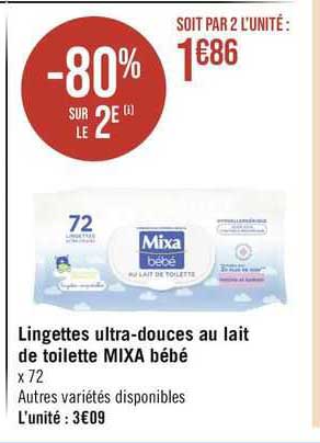 lingettes ultra-douces au lait de toilette mixa bébé