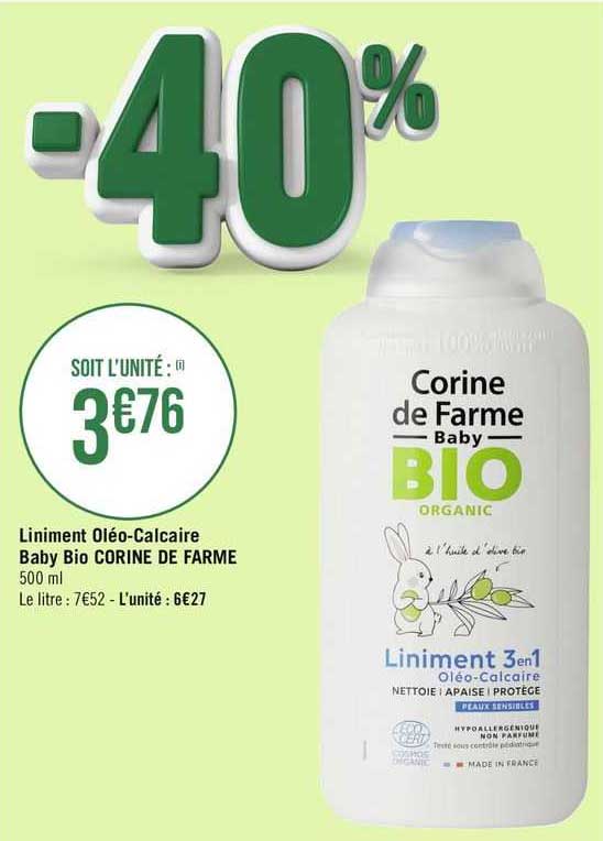 liniment oléo-calcaire baby bio corine de farme