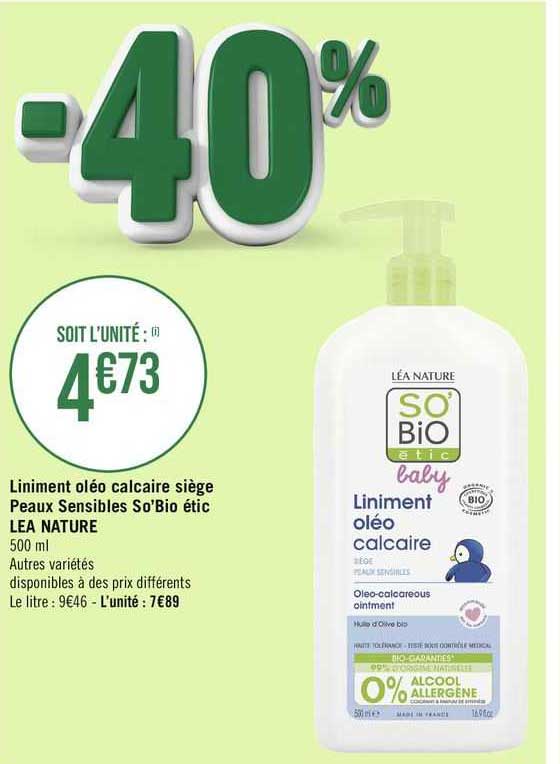 liniment oléo calcaire siège peaux sensibles so'bio étic lea nature