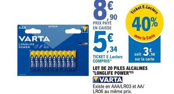 Lot De 20 Piles Alcalines "longlife Power