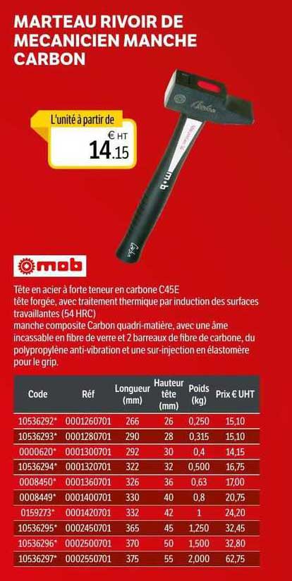 marteau rivoir de mecanicien manche carbon mob