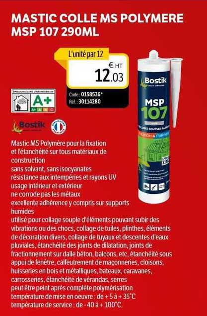 mastic colle ms polymère msp 107 290ml