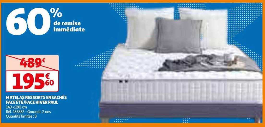 matelas ressorts ensachés face été/face hiver paul