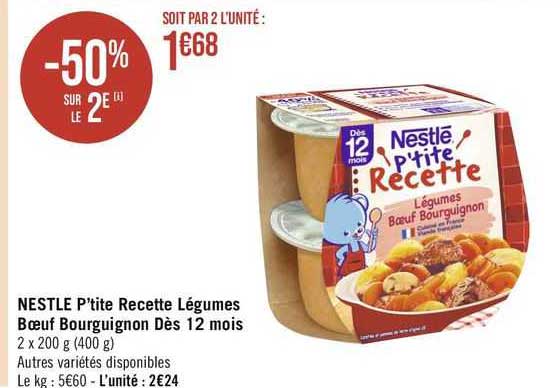 nestlé p'tite recette légumes bœuf bourguignon dès 12 mois