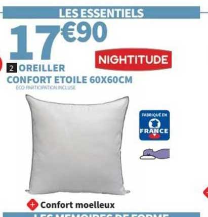 oreiller confort etoile 60x60 cm nightitude