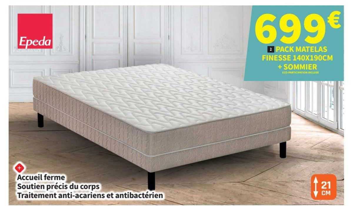 pack matelas finesse 140x190 cm + sommier epeda