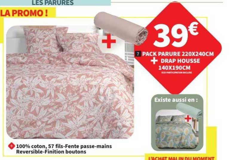 pack parure 220x240cm + drap housse 140x190cm