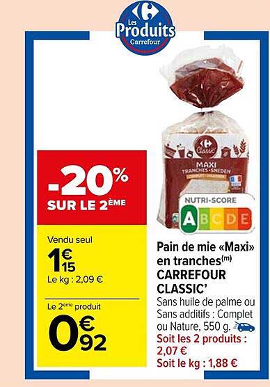 Pain De Mie «maxi» En Tranches Carrefour Classic'