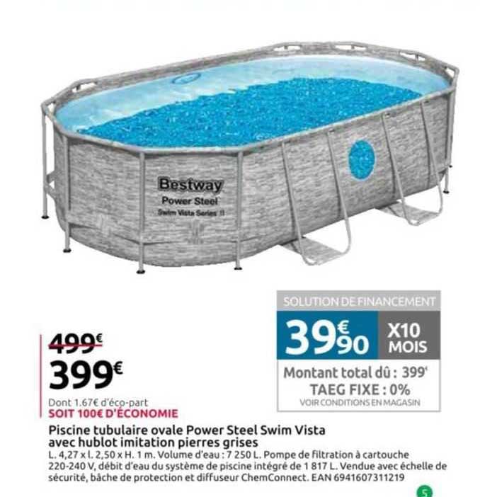 piscine tubulaire ovale power steel swim vista avec hublot imitation pierres grises