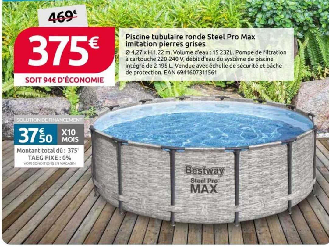 piscine tubulaire ronde steel pro max imitation pierres grises