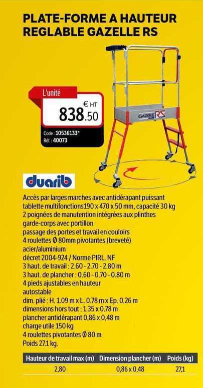 plate-forme à hauteur reglable gazellers duarib