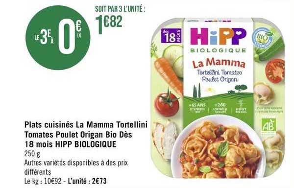 plats cuisinés la mamma tortellini tomates poulet origan bio dès 18 mois hipp biologique