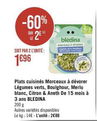 plats cuisinés morceaux à dévorer légumes verts boulghour merlu blanc citron & aneth de 15 mois à 3 ans bledina