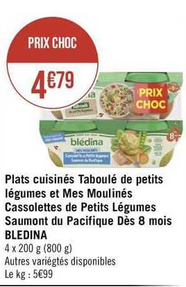 plats cuisinés taboulé de petits légumes et mes moulinés cassolettes de petits légumes saumont du pacifique dès 8 mois blendina