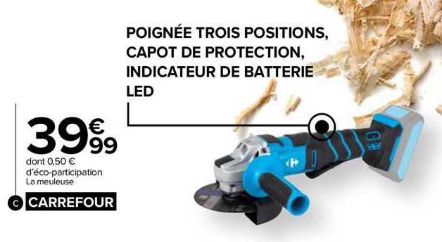 poignée trois positions, capot de protection, indicateur de batterie led
