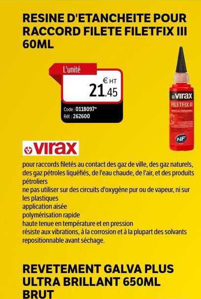 resine d'étancheite pour raccord filete filetfix iii 60ml virax