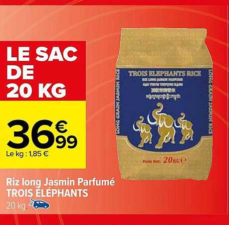 riz long jasmin parfumé trois eléphants