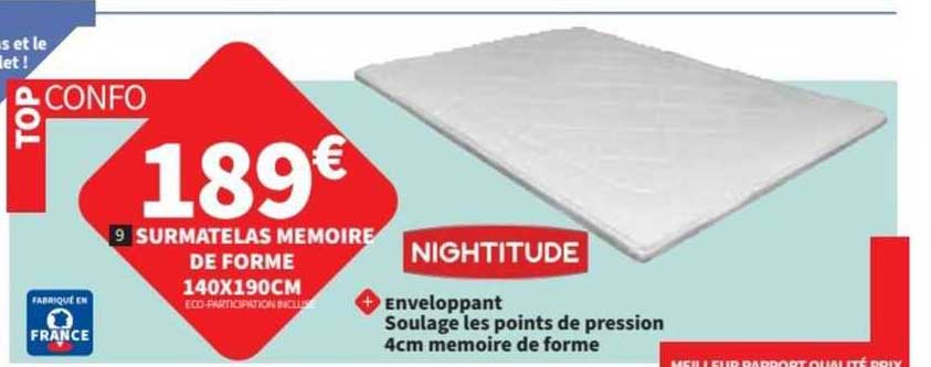 surmatelas memoire de forme 140x190cm nightitude