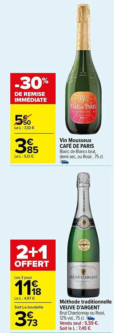 vin mousseux café de paris, méthode traditionnelle veuve d'argent