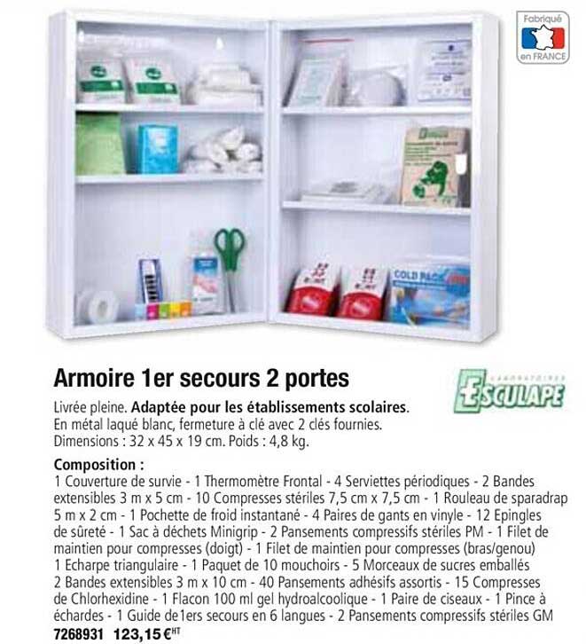 armoire 1er secours 2 portes
