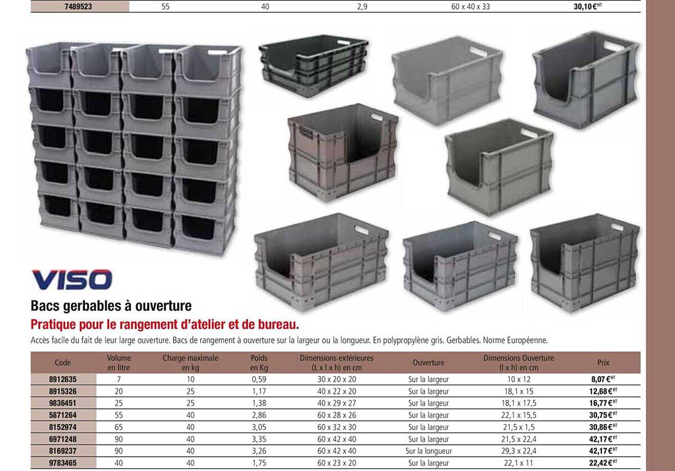 bacs gerbables à ouverture viso
