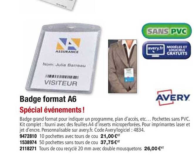 badge format a6 avery