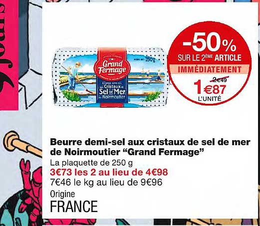 beurre demi-sel aux cristaux de sel de mer de noirmoutier "grand fermage"