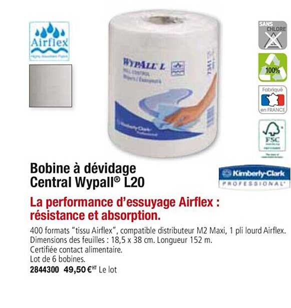 bobine à dévidage central wypall l20 kimberly clark